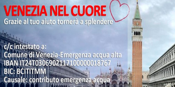 Raccolta fondi del Comune di Venezia per l’emergenza acqua alta